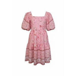 NWOT Band Of The Free Floral Puff Sleeve Tiered Babydoll Mini Dress Pink Size XS